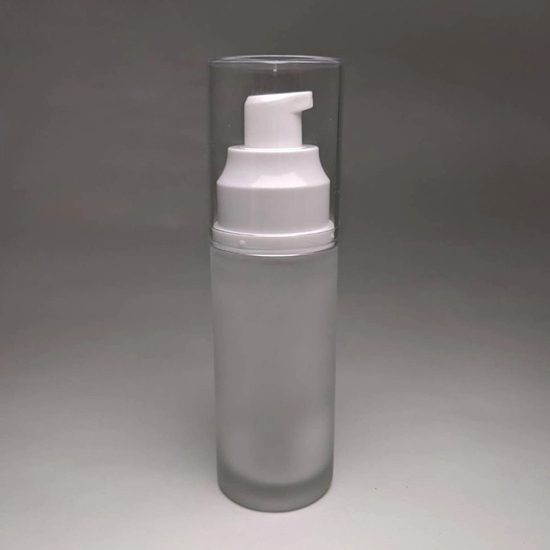 Must Have Cosmetic Skincare Packaging Empty 50ml Cylinder Shape Glass Bottle with White Plastic Pump Transparent Cap